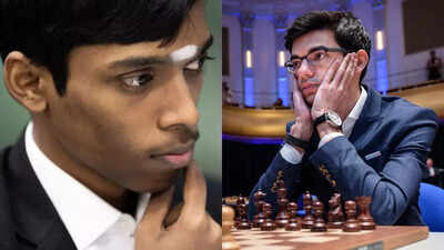 Chess prodigy R Praggnanandhaa with Anish Giri.