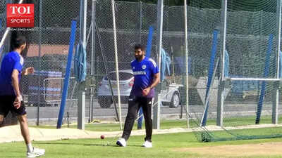 Jasprit Bumrah prepares to bowl in the nets at Edgbaston