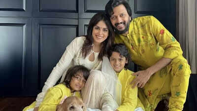 Riteish Deshmukh and his sons interacting with paparazzi