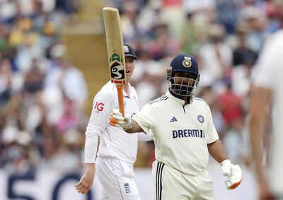 Rishabh Pant celebrates reaching a milestone at Edgbaston